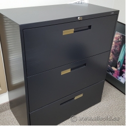 Global Black 3 Drawer Lateral File Cabinet, Locking